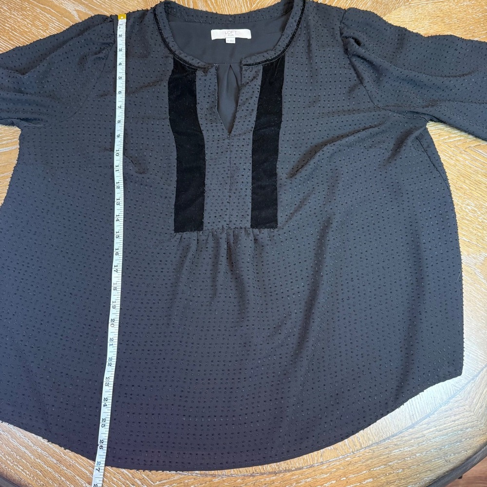 Loft Plus Velvet Trim Swiss Dots Long Sleeve Blouse Black‎ Size 16 - Picture 8 of 8